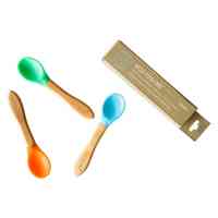Pack de cucharas para bebés de bambú orgánico y silicona alimentaria azul verde naranja