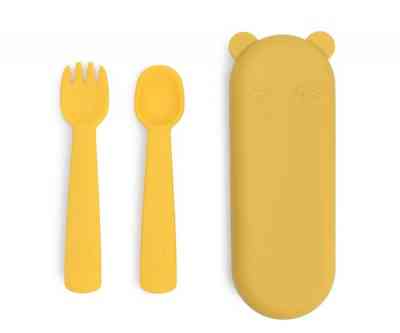 Tenedor, cuchara y estuche de silicona yellow